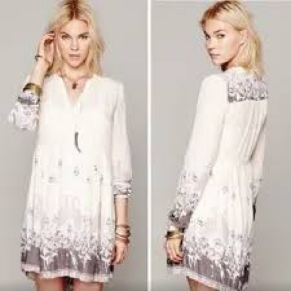 Free People White and Gray Mini Dress